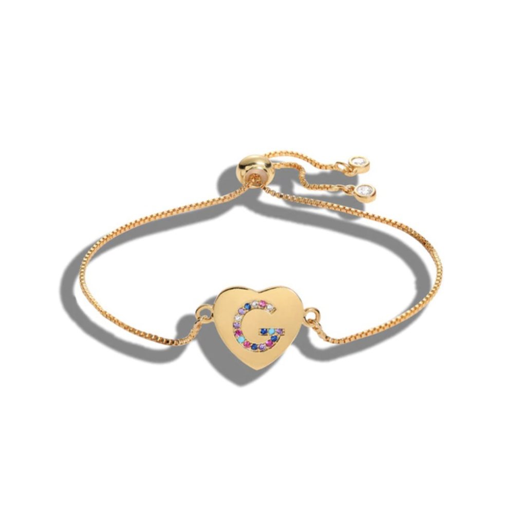 Letter G Initial Heart Yellow Gold Bracelet 25$